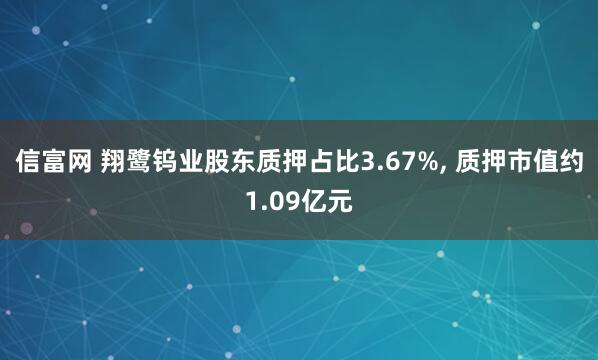 信富网 翔鹭钨业股东质押占比3.67%, 质押市值约1.09亿元